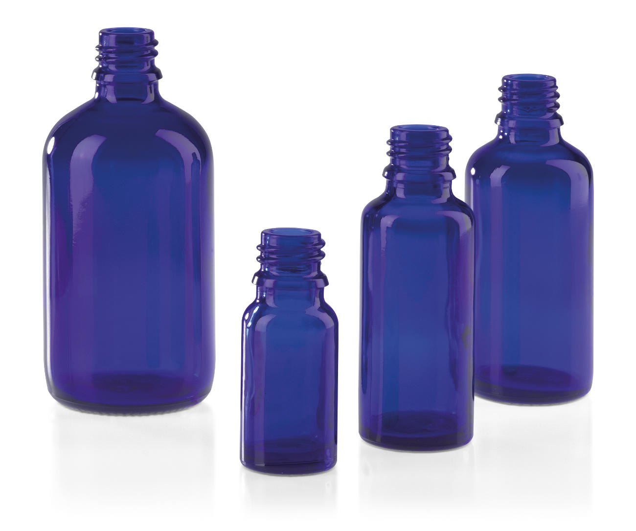 Blow-moulded bottles for pharmaceuticals, blue