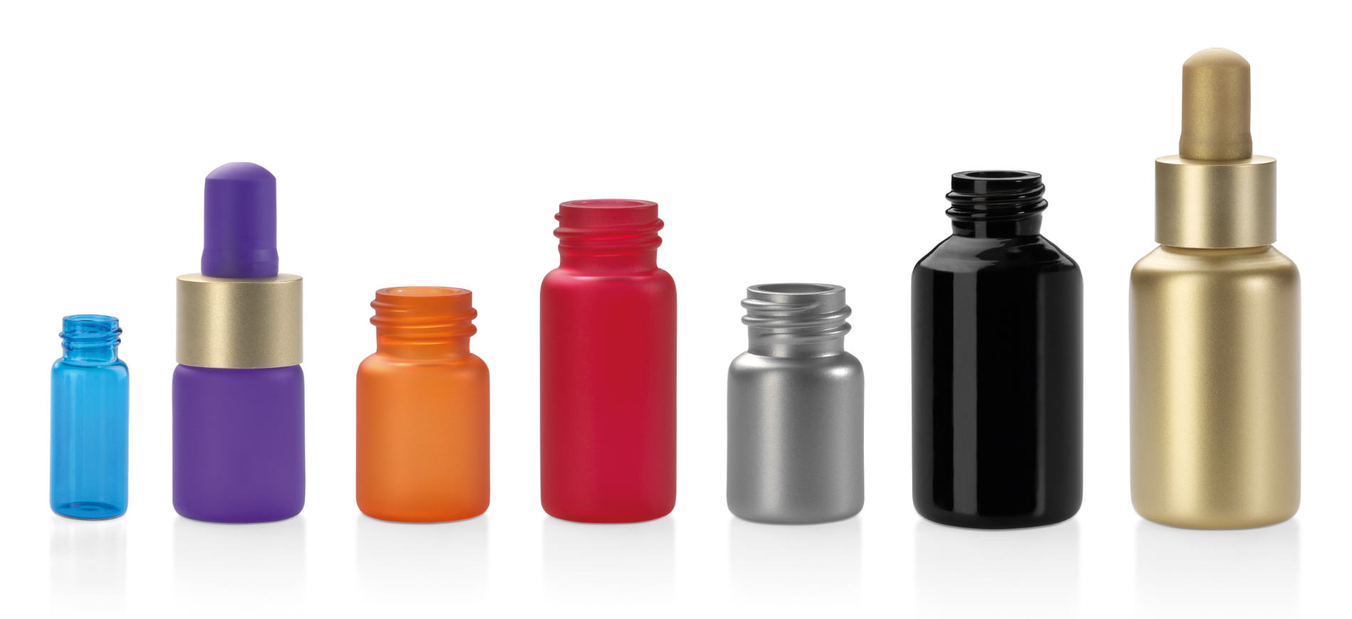 Colours and finishing options for glass tube bottles for cosmetics