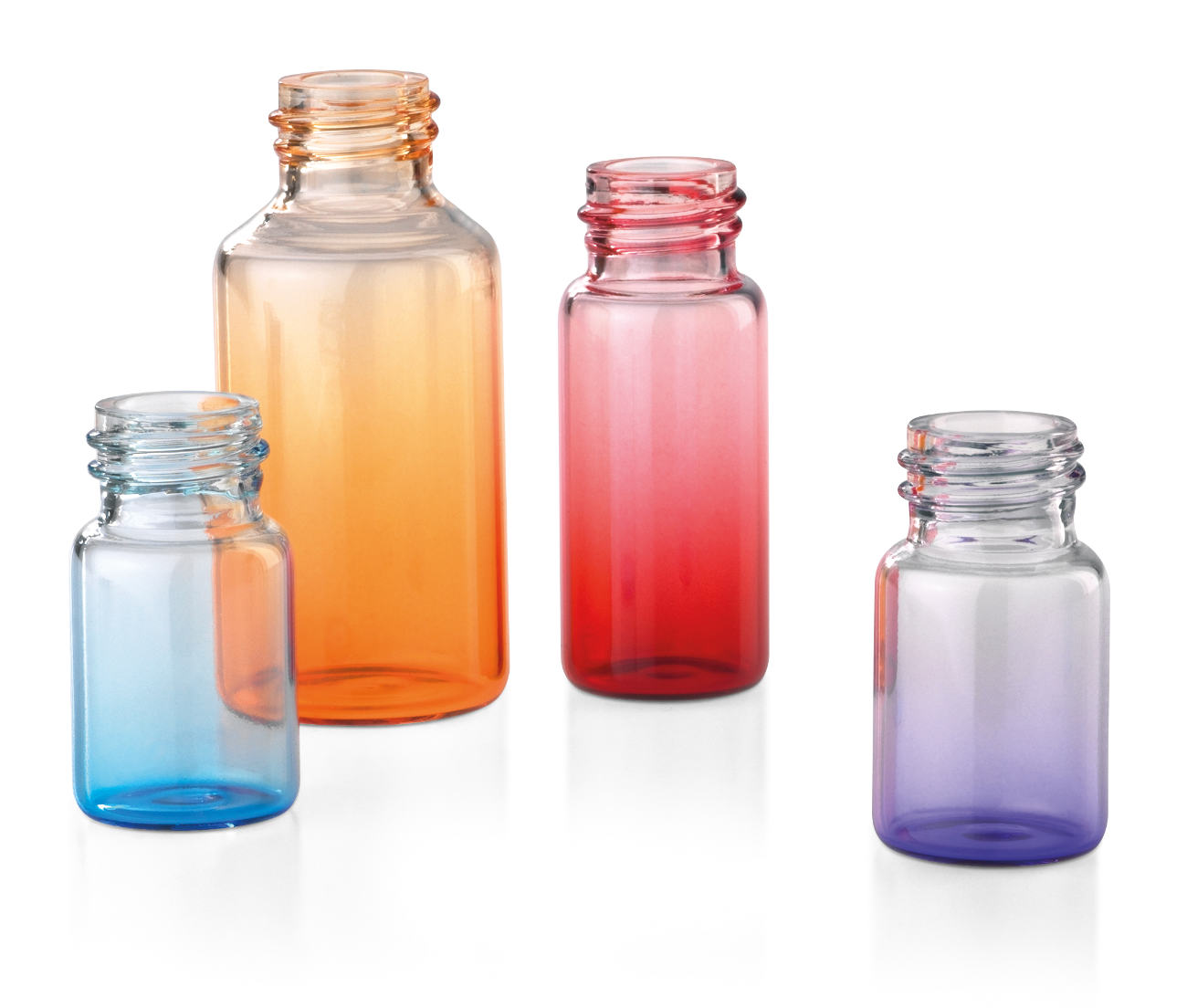 Glass tube bottles for cosmetics, colored with gradient