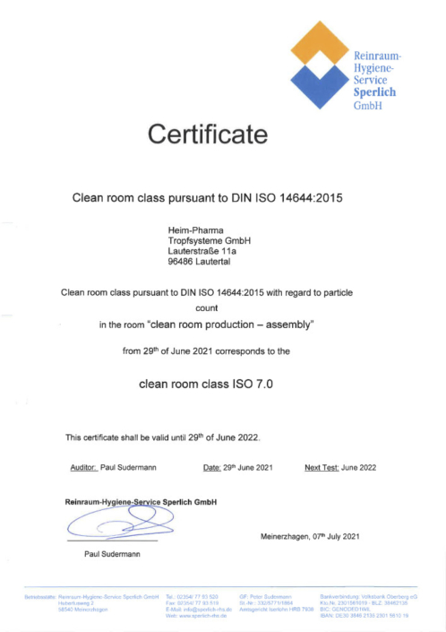Certificat chambre propre DIN ISO 14644 – montage