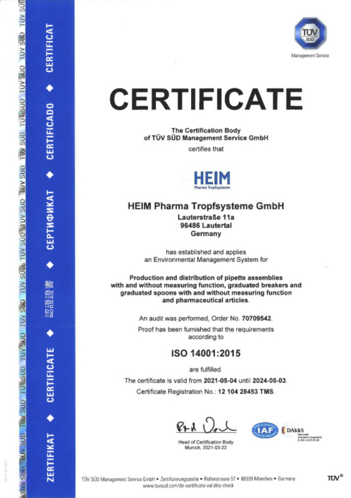 Certificat ISO 14001