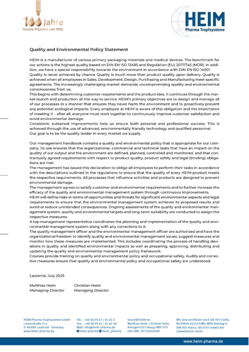 Déclaration générale sur la politique de qualité et de respect de l’environnement